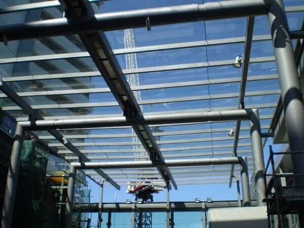 glass awning over train station