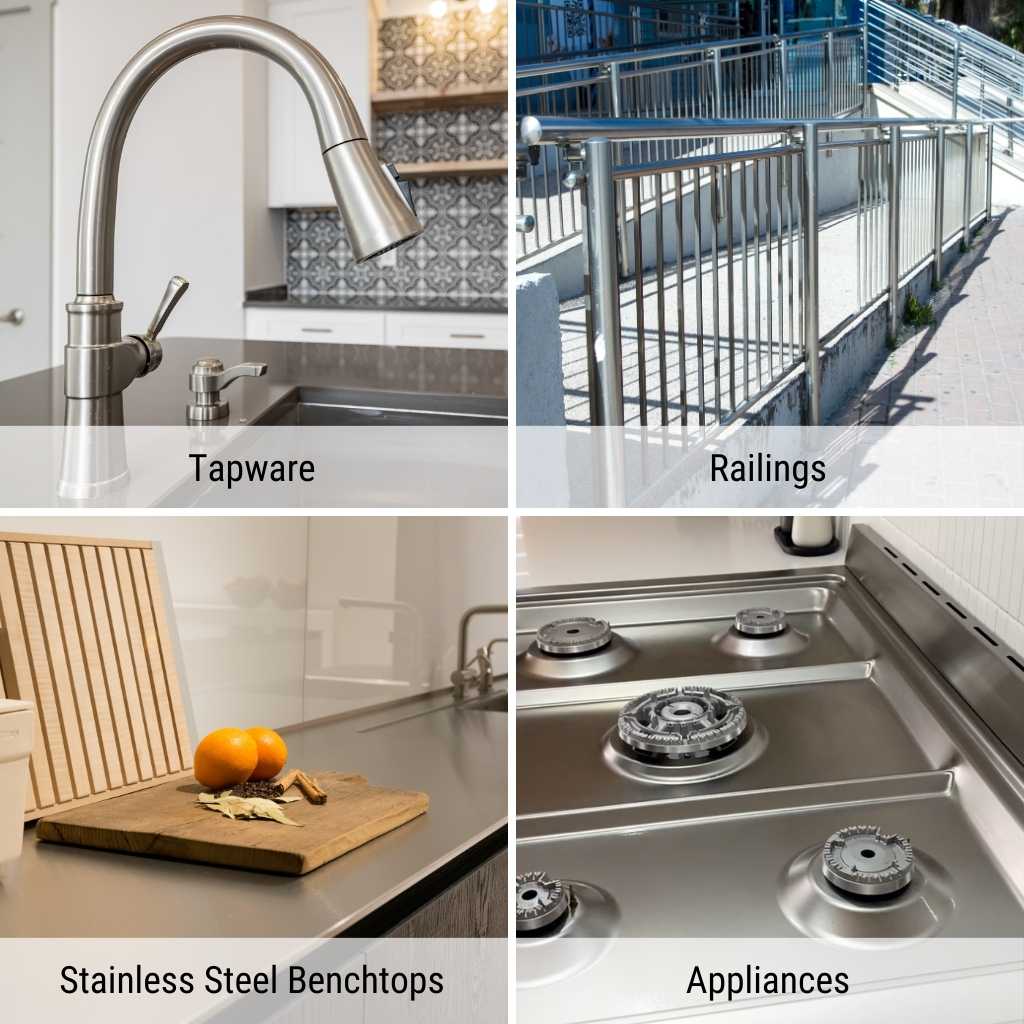 stainless steel appliances and railings