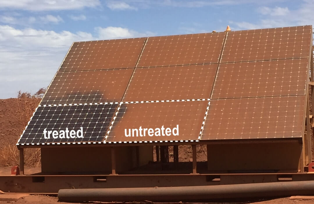 solar panel cleaning showing anti soiling coating