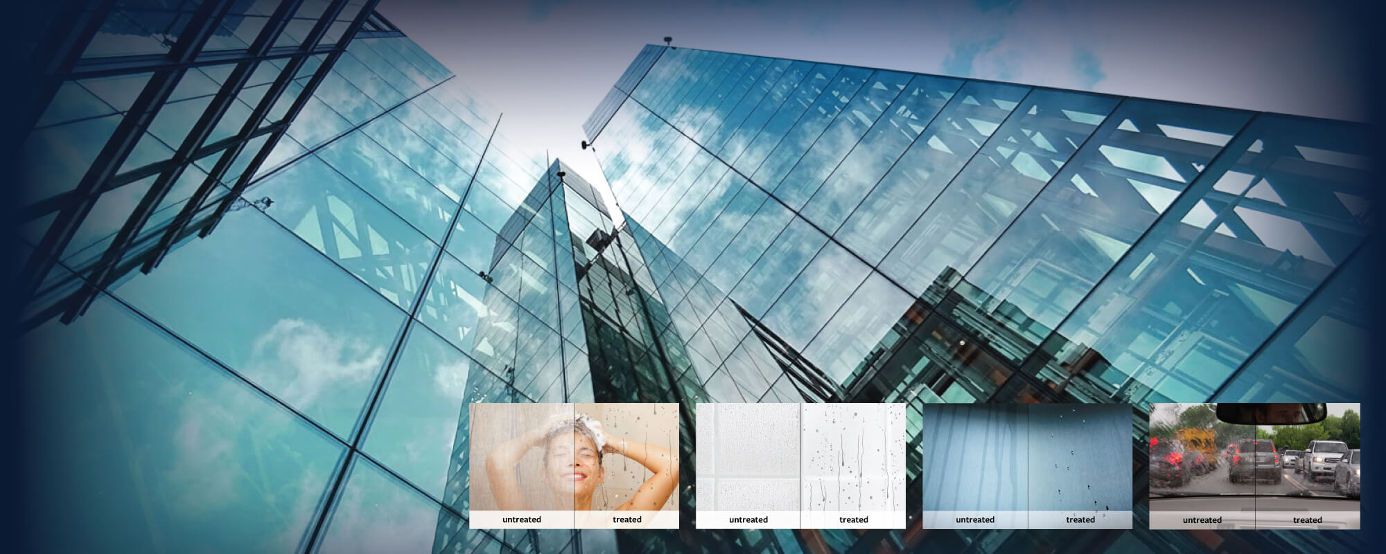 glass facade with treated and untreated images of enduroshield