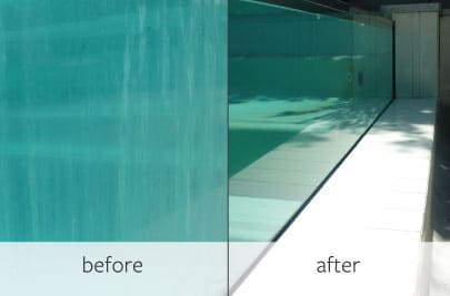 water stain removed from glass showing before and after