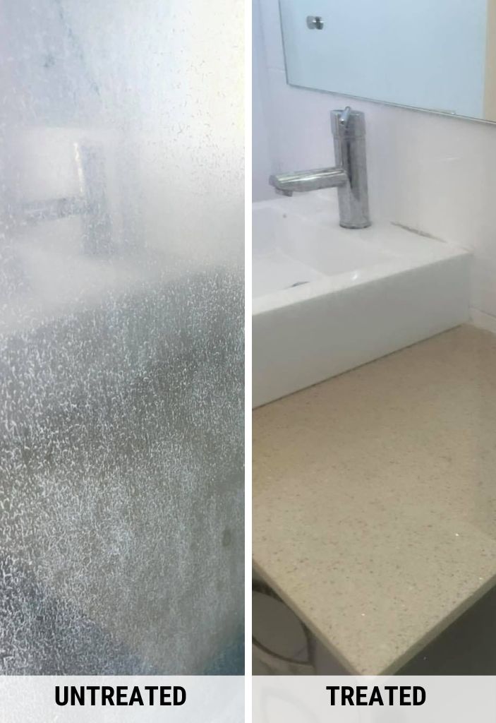 before after using enduroshield glass treatment